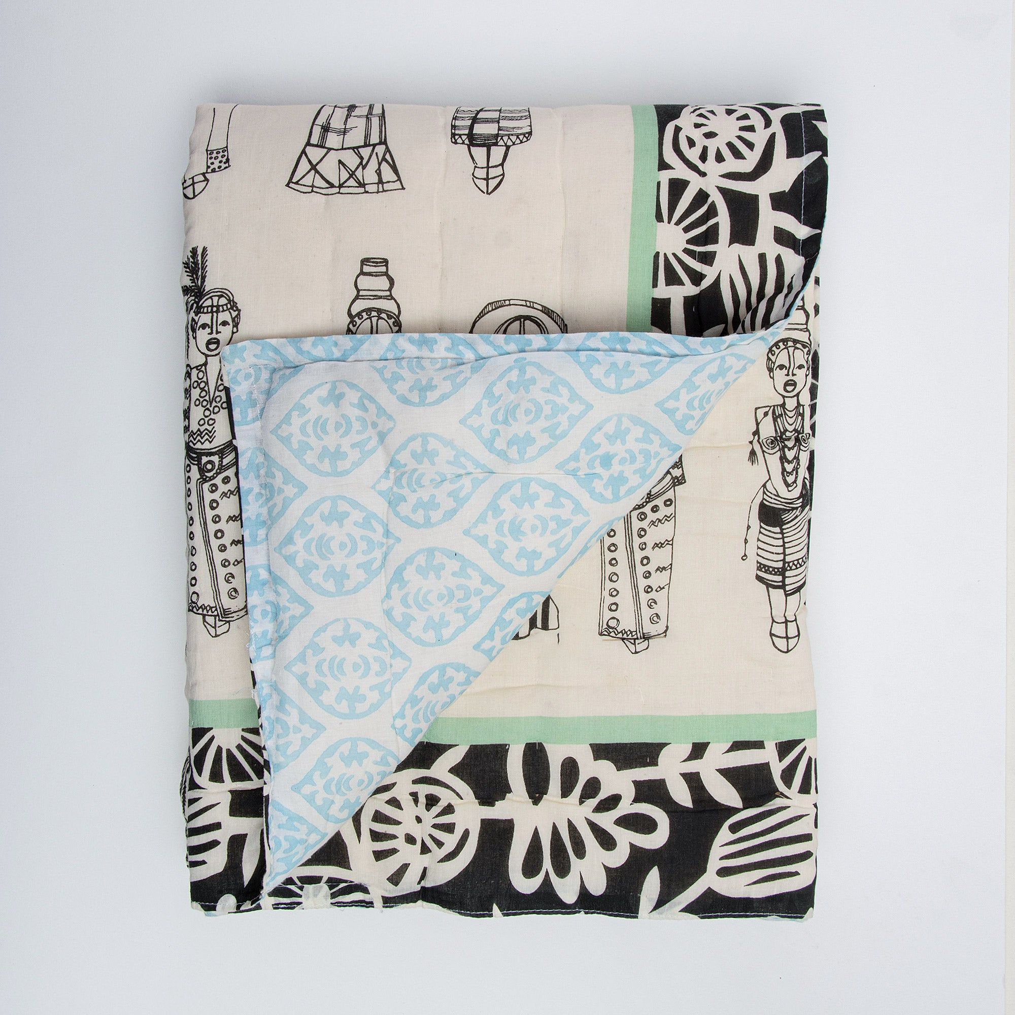 Embroidered Hand Block Abstract Print Organic Cotton Baby Blanket 095